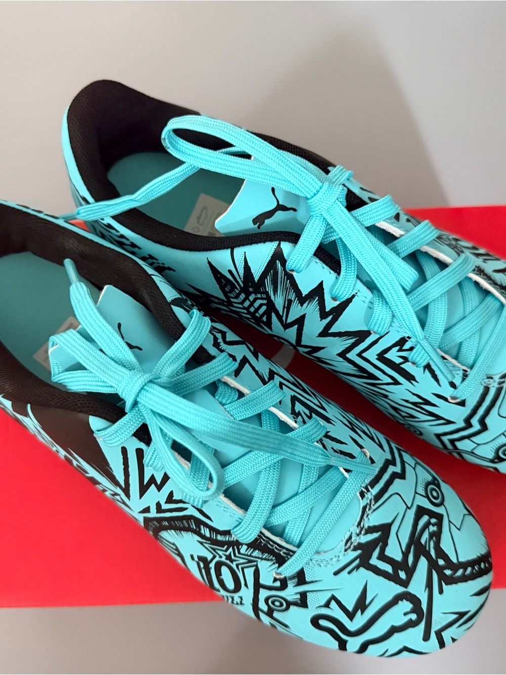 Puma Kids Turquoise and Black Graphic Lace-Up Sneakers